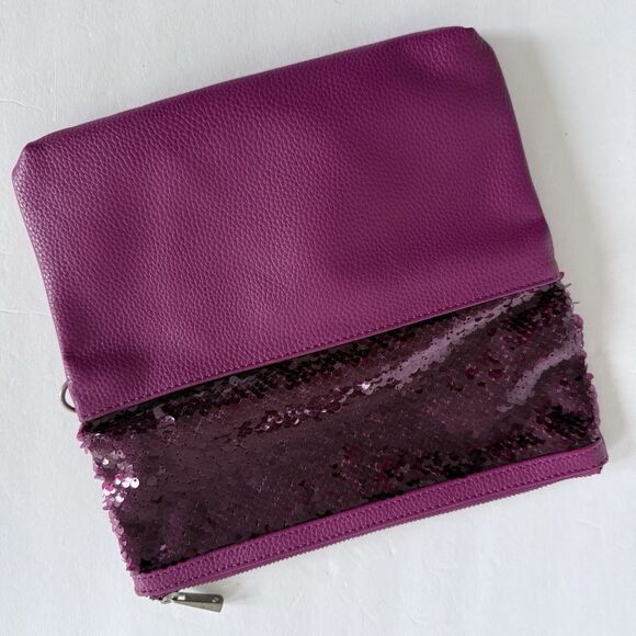 Foldover Clutch Purse Jewell by Thirty One Forever Crushed Berry Pebble Sequins - Picture 2 of 9